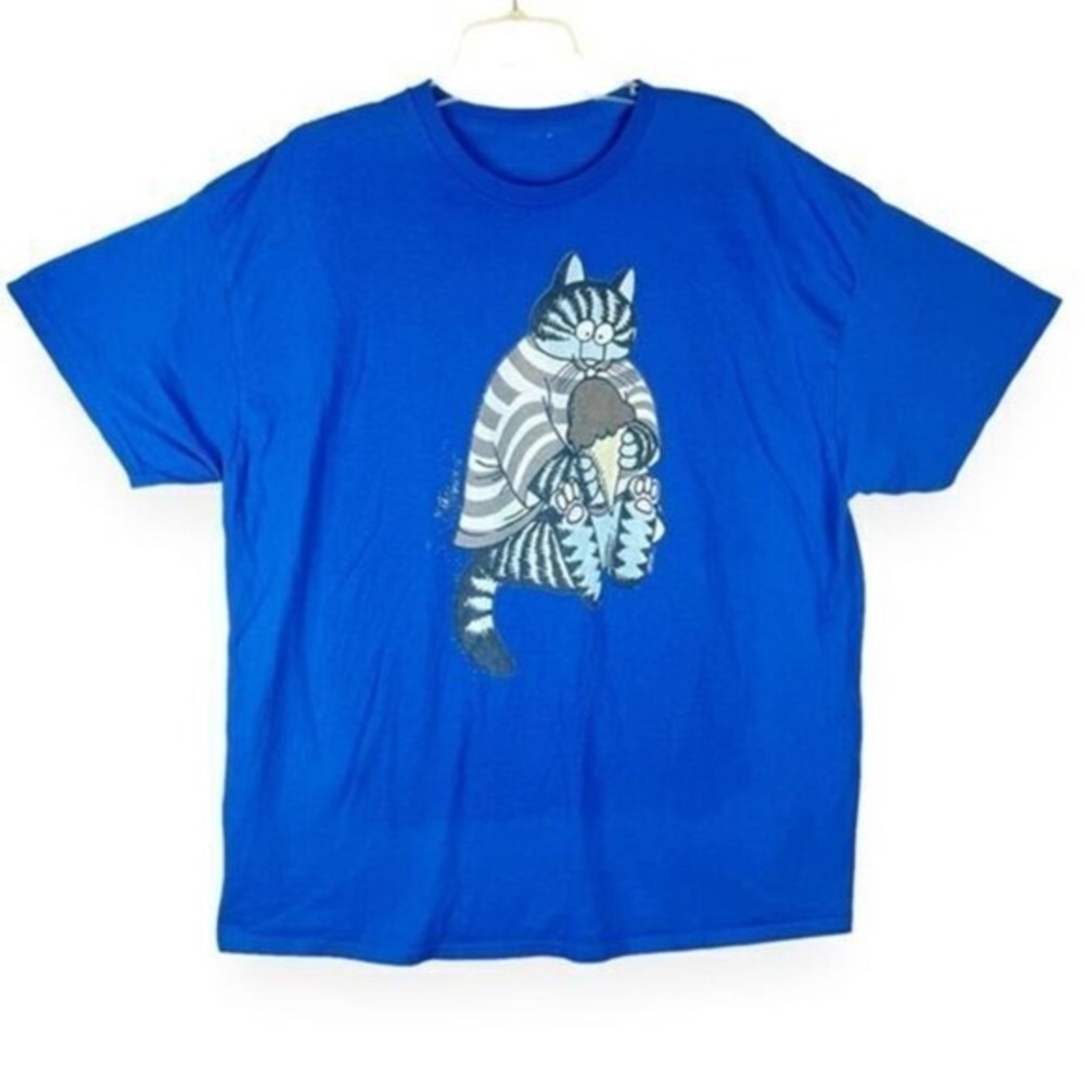 B Kliban Cat T-Shirt Size Large Blue Funny‎ Kawaii Retro Quirky Y2K Ice Cream